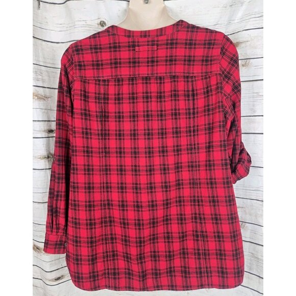 Duluth Trading Shirt Womens 2XL Red Plaid Flannel Button Up Roll Sleeves Cotton - Picture 5 of 6